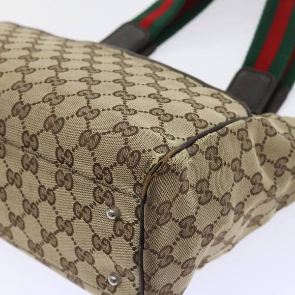 GUCCI GG Canvas Web Sherry Line Hand Bag Canvas Leather Beige Green Auth 53681 - Picture 9 of 16